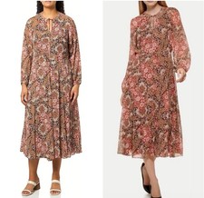 NWT  20W  Tommy Hilfiger Women's Long Sleeve Tie Neck Chiffon Midi Dress