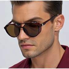 Unisex Vintage Steampunk Sunglasses Fashion Round Brown Retro Eyewear Men Women