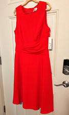 Eliza J Red Solid A-Line Dress Round Neck Sleeveless Knee Length Size 14