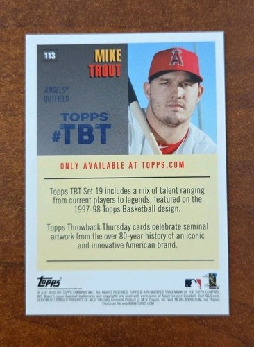 2020 Topps Throwback Thursday #TBT Online Exclusive /1155 Mike Trout #113 - Picture 2 of 2