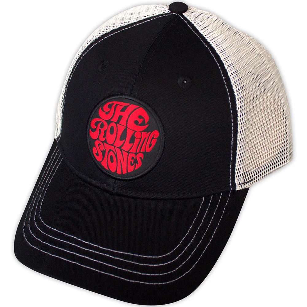 The Rolling Stones Mesh Back Cap: 70s Logo Emblem (Black & Natural) OFFICIAL NEW