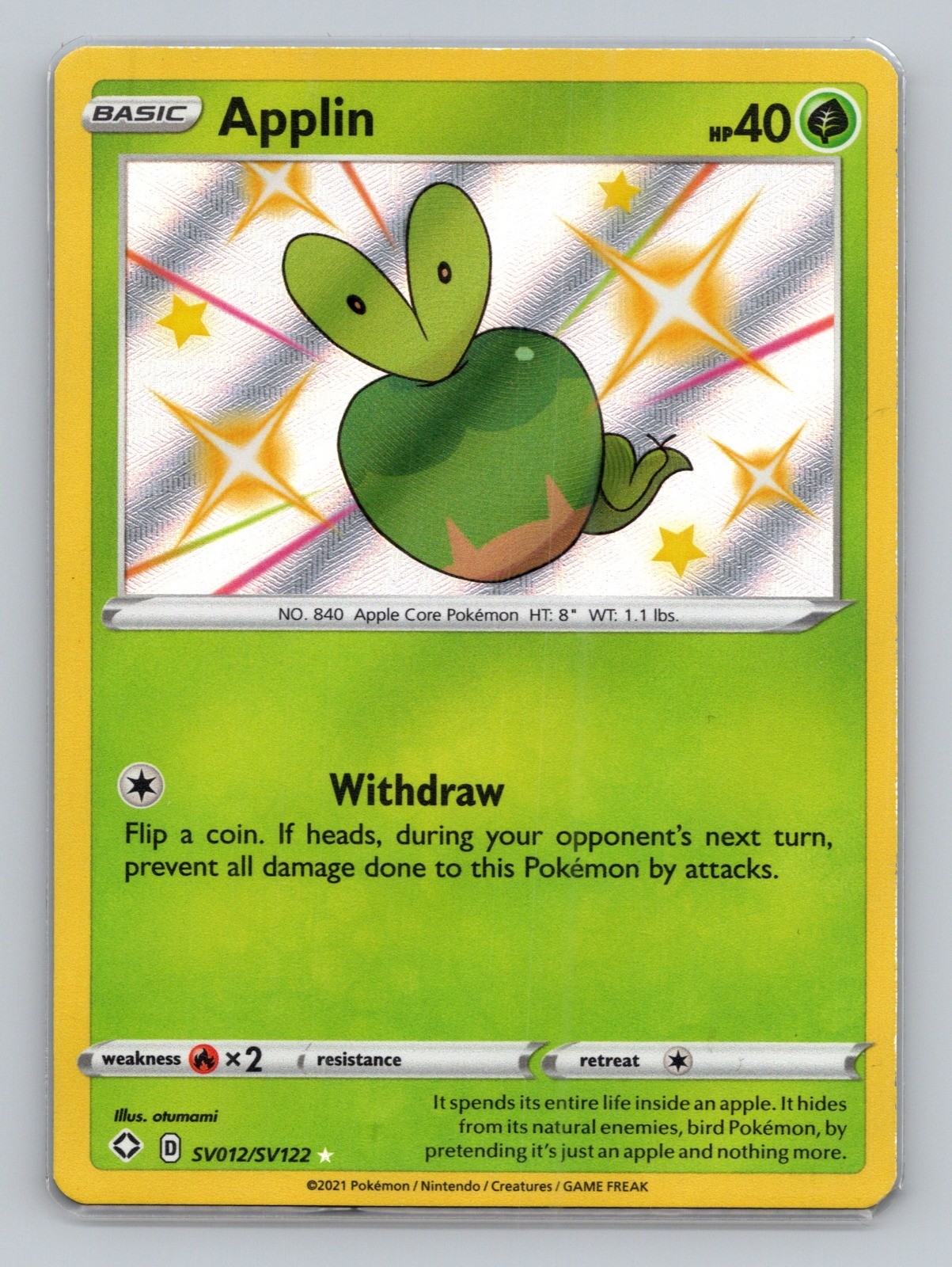 Applin SV012/SV122 Shiny Holo Rare Shining Fates: Shiny Vault NM