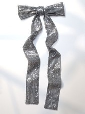 Skinny Scarf, Silver-gray, Sequin Embroidery, Handmade Tie, Gifts, W6cm L182cm