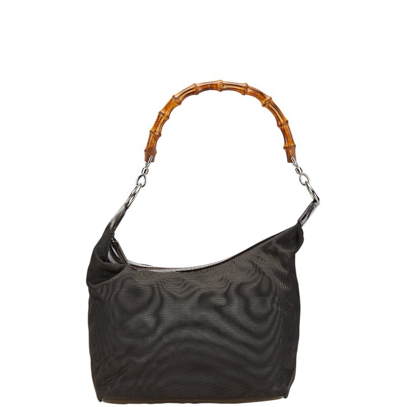 Gucci Bamboo Brown Nylon Leather Tote Handbag Preowned Authentic