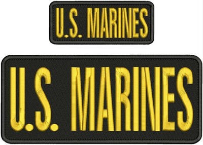 U.S. MARINES EMBROIDERY PATCHES 4X10 AND 2X5 HOOK ON BACK GOLD ON BLACK