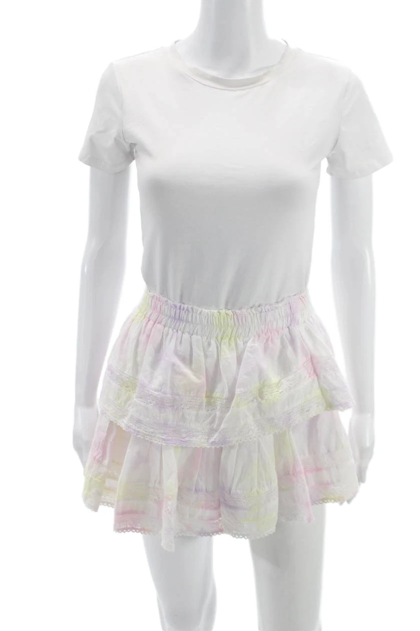 Love Shack Fancy Women Peasant Skirt Multicolor Cotton Short Size S