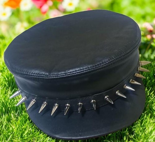 Gorra de Cuero Negra con Picos Gótico Punk Rock Motociclista Sombrero Hecho a Mano Unisex - Imagen 1 de 2