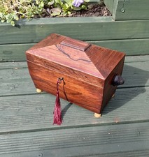 Victorian 2 Division Rosewood Sarcophagus Tea Caddy with Original Interior