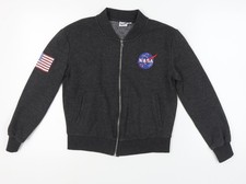 Unisex Adults UK Size 10 NASA Black Full Zip Sweatshirt