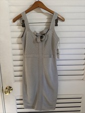 GUESS Women's Light Grey Small Sleeveless Tahsa Caged Slash Dress