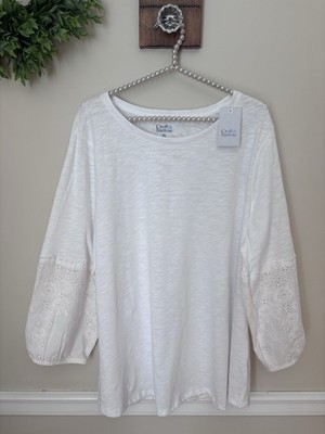NWT Croft & Barrow Womens Size XXL White Eyelet Detail Top Long Sleeve