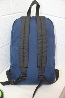 Vintage USA MADE Jansport Leather Bottom Backpack Navy Blue Canvas