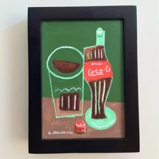 Original 5x7 Acrylic Painting Coke Still Life Modern Abstract Cubism Canvas Art