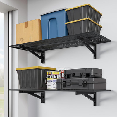 Heavy Duty Garage Wall Shelving 2 Pack, 700Lbs Capacity, 18''x96'' Black
