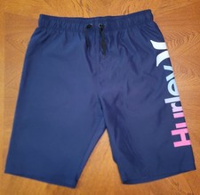 NEW Hurley navy blue BOYS boardshorts swimsuit trunks sz Large elastic waist