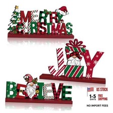3 Pcs Christmas Table Decorations - Wooden Decor - Indoor Santa Decor