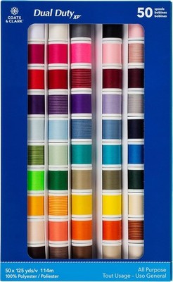General Purpose Sewing Thread Set, 50 Spool Multicolor Assortment