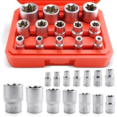 Torx Nuss Set 14-tlg Außen Torx Steckschlüsselsatz 1/2 1/4 3/8 Zoll Werkzeug
