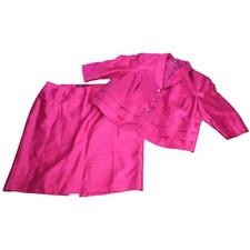 John Meyer Fuchsia Pink Skirt Suit Set Satin Shiny Formal Evening Women Plus 30W