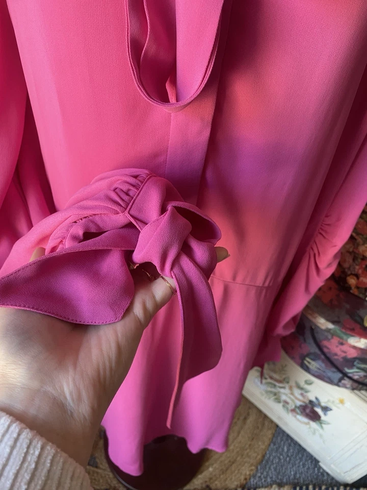 MALENE BIRGER PINK PUSSY BOW MIDI DRESS SIZE M - Image 4 of 4