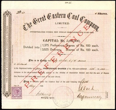 Indien, Great Eastern Coal Co. Ltd., Vorzugsaktien, 1896