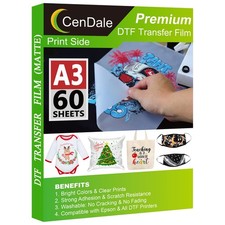 DTF Transfer Film - A3 11.7" x 16.5" 60 Sheets Double-Sided Matte Clear Pre...
