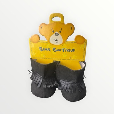 Build-A-Bear Bear Bootique Black Fringe Heel Boots BABW Suede Small 1  Heel
