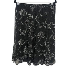 Sag Harbor Midi Skirt 12P Vintage 90s Y2K Floral Print Black White
