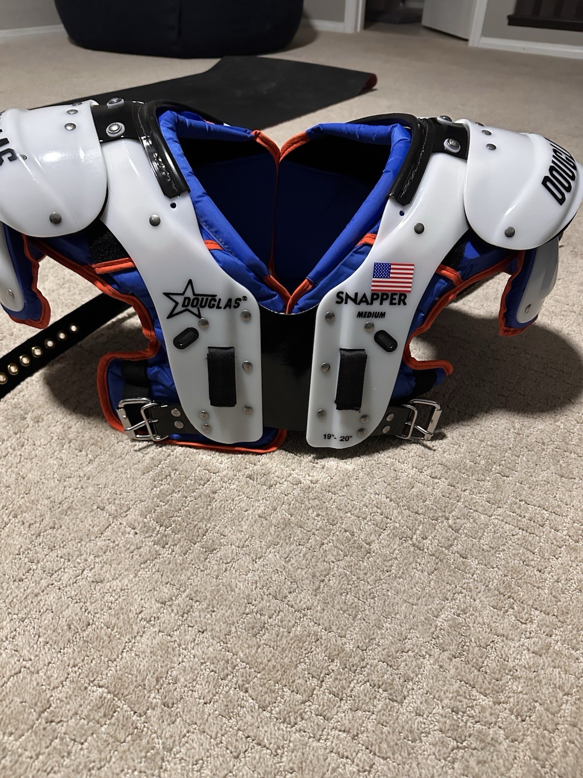 Douglas CP Snapper Medium Football Shoulder Pads White Blue Black Orange Padded