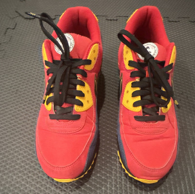 Nike Air Max 90 Queen CJ1794-400 Low Top Lace-Up Sneakers Red Blue Yellow
