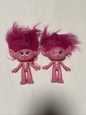 Set of 2 Troll Dolls 2015 Pink Poppy Figures Hasbro Toy Pink Hair Dreamworks
