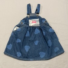 Vintage Oshkosh B'gosh Girls Blue Denim Heart Pattern Chiffon Skirt Dress Size 6