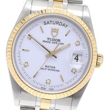 TUDOR Prince Date Day 76213 SS/YG 5P diamante quadrante bianco automatico uomo_895606