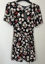 New Look Petite Maternity Black Floral Flutter Sleeve Midi Dress Uk 8