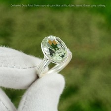 925 Silver Green Amethyst Gemstone Solitaire Engagement Wife Ring Jewelry Size 7