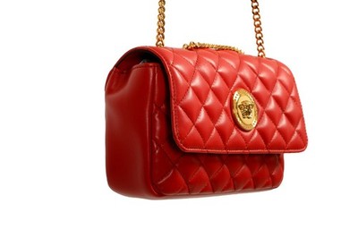 Versace Women's True Red Leather Gold Medusa Quilted Small Handbag Shoulder Bag