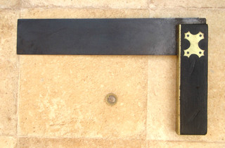 ANTIQUE LARGE SIZE EBONY & BRASS 14 INCH TRYSQUARE. VERY GOOD CONDITION.