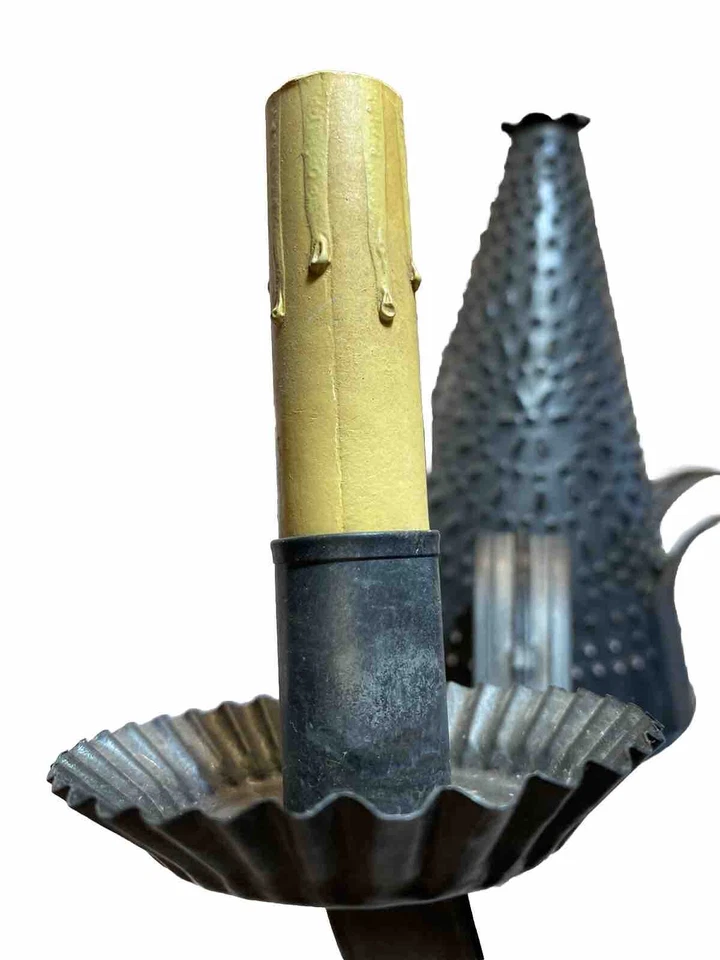 Primitive - Rustic ☆ Witches Hat Style ☆ Kettle Black Punched Tin Chandelier NOS - Image 3 of 4