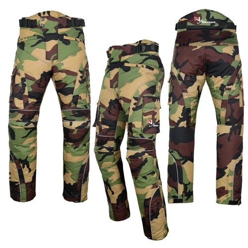 Motorbike Motorcycle Waterproof Cordura Textile Trousers Pants Armour Green Camo