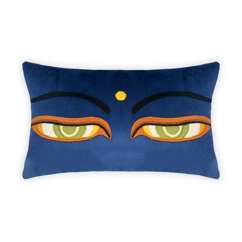 Swayambhu Blue Buddha Eyes Handmade Decorative Embroidered Cushion - Picture 1 of 7