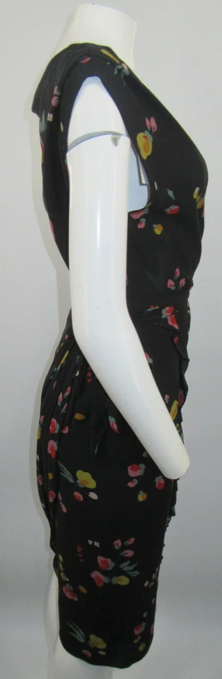Vestido 3.1 Phillip Lim Negro Floral Manga Corta Cinturón Acanalado Talla 6 Foto 2 de 4