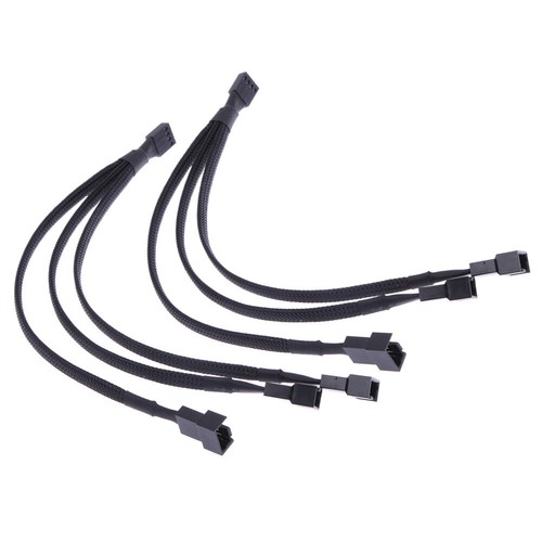 4 pin PWM Fan Cable 1 to 3 ways Splitter Black Sleeved Extension Cable UK - Afbeelding 4 van 6