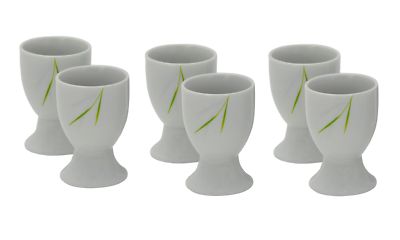 6er Set Eierbecher Aviva 4,6cm Ei Eier Becher Eierständer Porzellan weiß Dekor