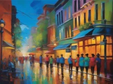 Impressionistic City Street Scene People Buildings Poster Art Print 18 x 24 B