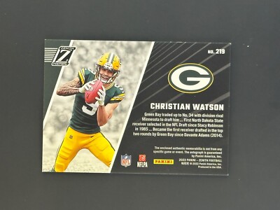 2022 PANINI ZENITH AUTO CHRISTIAN WATSON SIGNED ROOKIE CARD RC