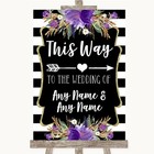 Black & White Stripes Purple This Way Arrow Right Personalised Wedding Sign