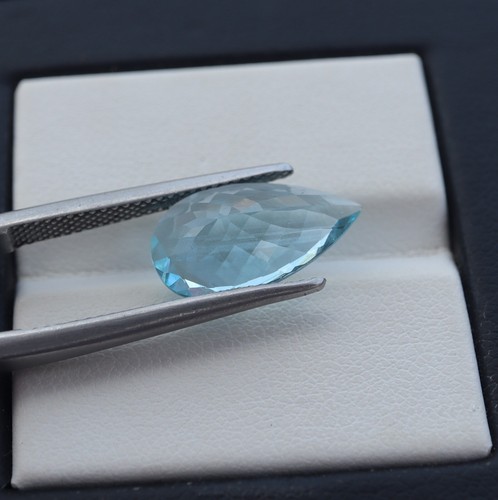 3.4 Carat 15.8x8.9x4.9 MM Natural Blue Aquamarine Faceted Pear Shape Gemstone - Picture 5 of 10