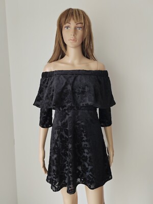 Size BNWT RIVER ISLAND black floral off the shoulders skater