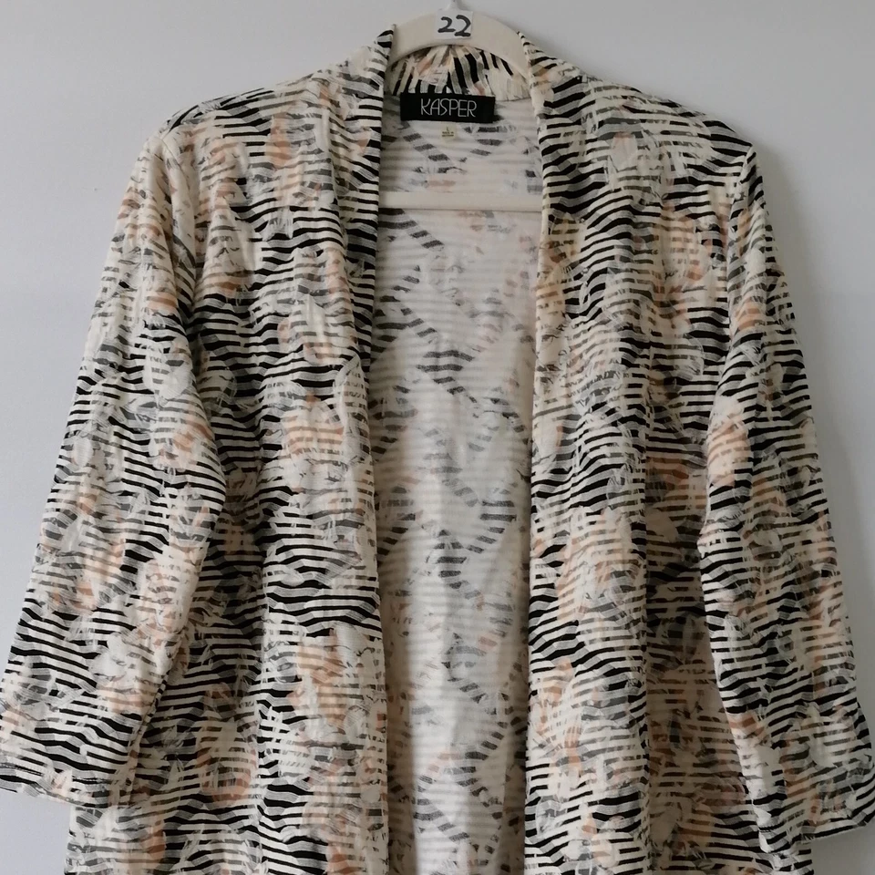 Cárdigan Kasper Mujer Multicolor Frente Abierto Manga 3/4 Rayas Talla Grande Foto 2 de 4