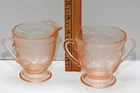 Pink Dogwood Depression Glass Sugar and Creamer Apple Blossom